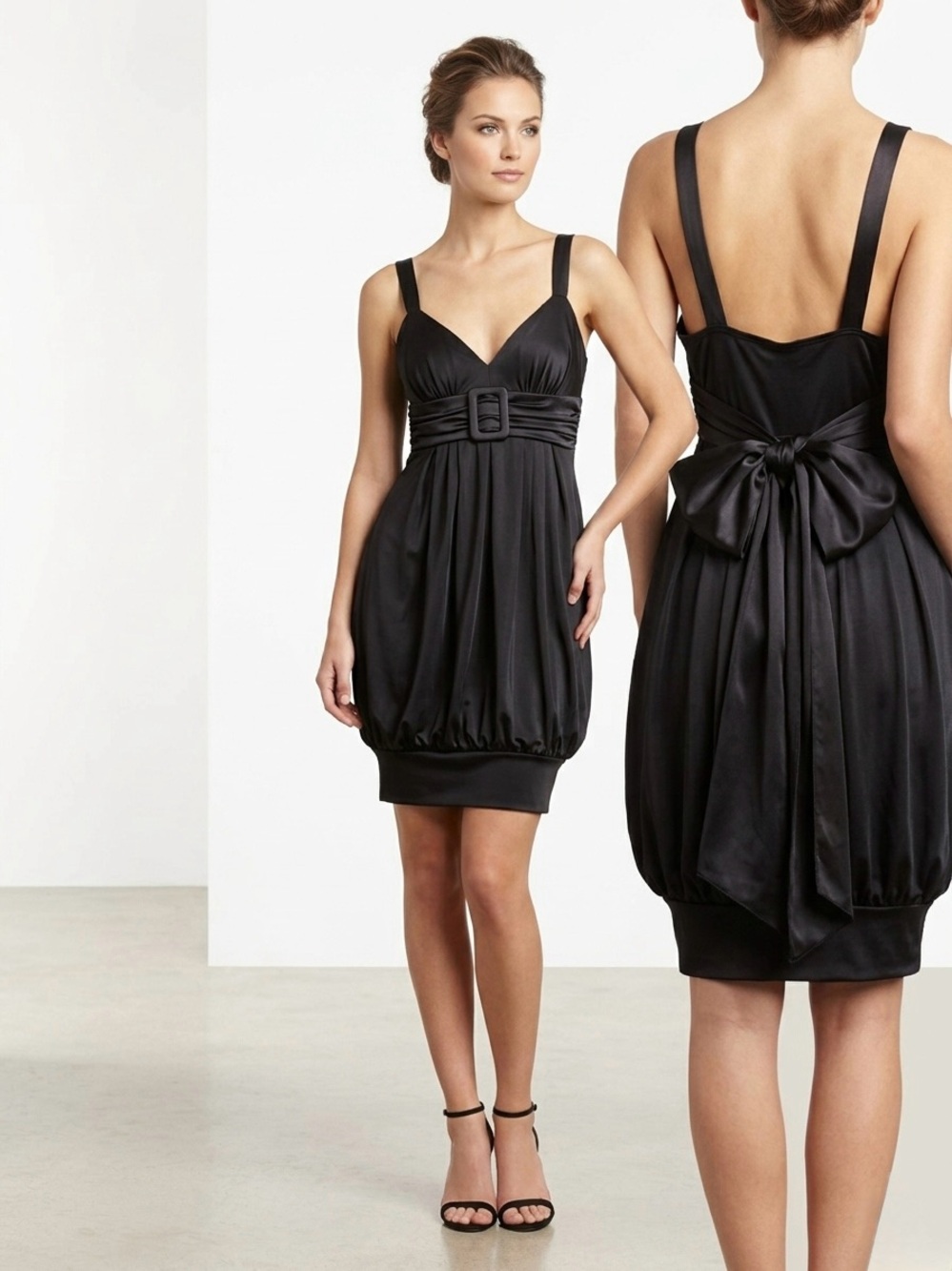 VTG City Triangles Y2K Bubble Hem Dress Statement Bow Black Cocktail Mini Small